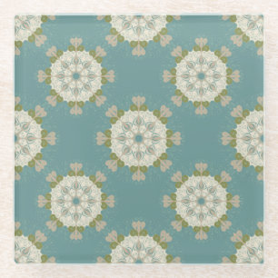 Damask pattern with abstract elements glass coaster