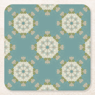 Damask pattern with abstract elements square paper coaster