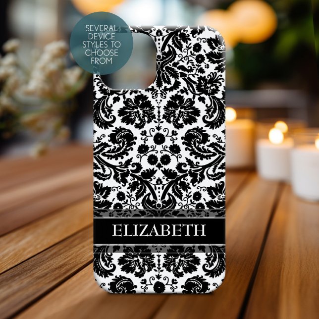 Damask Pattern with Custom Name Case-Mate iPhone Case (Personalized Phone Case with Custom Name)