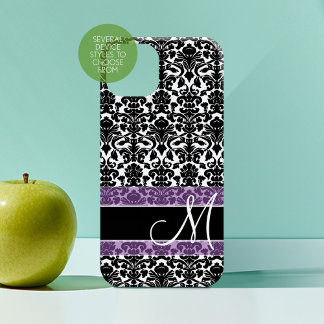 Damask Pattern with Monogram iPhone 15 Pro Case