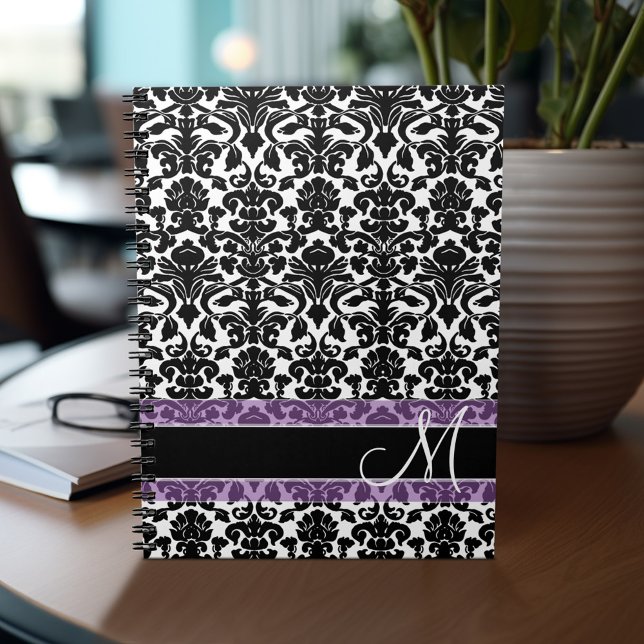 Damask Pattern with Monogram Notebook (Personalized notebook - add monogram and custom text)