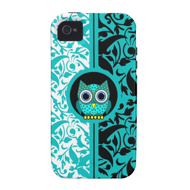 damask pattern with owl iPhone 4 case (Back)