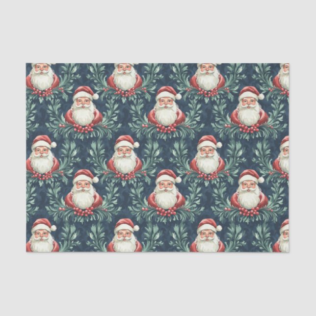 Damask Pattern with Santa Claus Faces Tissue Paper (Front)