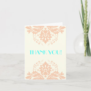 Damask peach, aqua, ivory wedding Thank You Card
