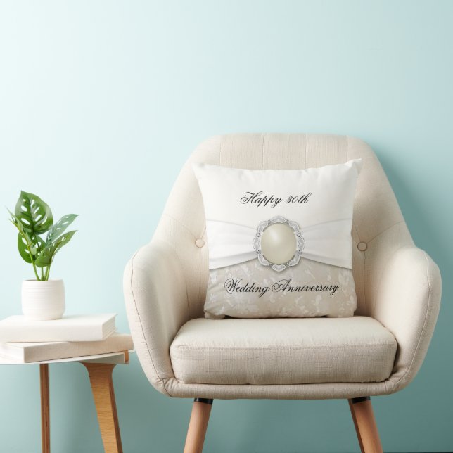 Damask Pearl Wedding Anniversary Throw Pillow (Chair)