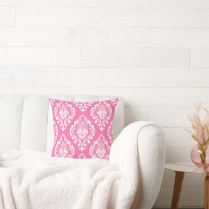 Damask Persian Pink Throw Pillow