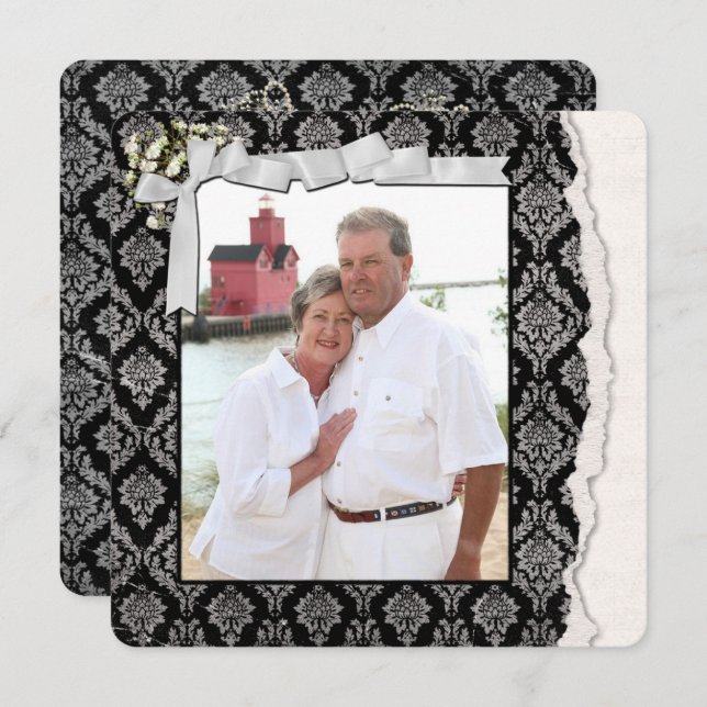 Damask Photo Frame Vow Renewal Invitation (Front/Back)