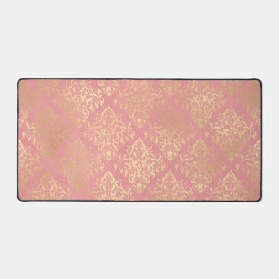 Damask pink and gold elegant vintage Victorian Desk Mat
