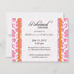 Damask Pink and Orange Rehearsal Dinner Card