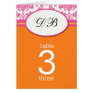Damask Pink and Orange Wedding Table Number