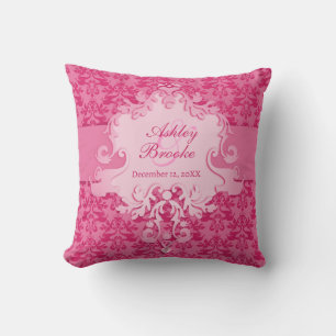 Damask pink commemorative wedding pillow