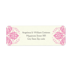 Damask pink, grey, ivory wedding return address label