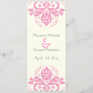 Damask pink, grey wedding ceremony program