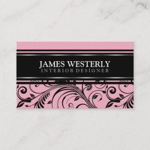 Damask Pink Interior Designer Business Cards