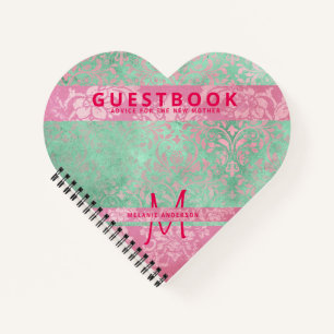 Damask Pink Mint Green Baby Shower Guest Book