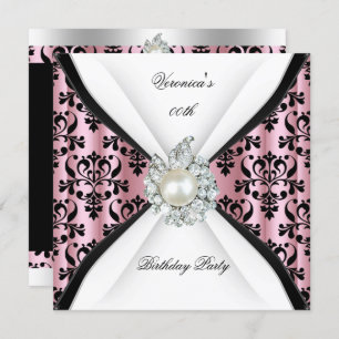 Damask Pink Pearl Diamond Birthday Party Invitation