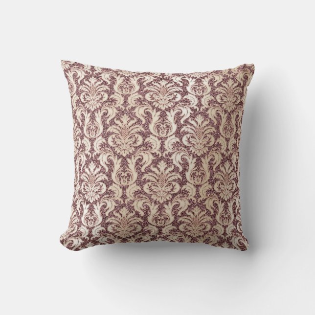 Damask Pink Pearly Ivory Glitter Pearly Floral Cushion (Front)