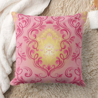 Damask Pink, Red, and Yellow Pillow