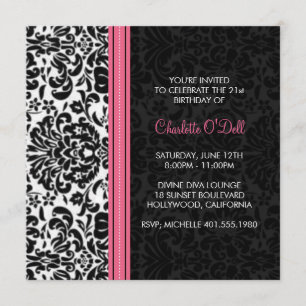 damask print birthday party invitation