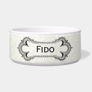 Damask Print & Customisable Vintage Bone Pet Bowl