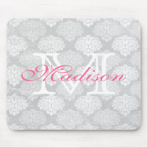 Damask Print Girly Monogram Name Mouse Pad