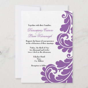 Damask Purple and White Wedding invitation -Custom