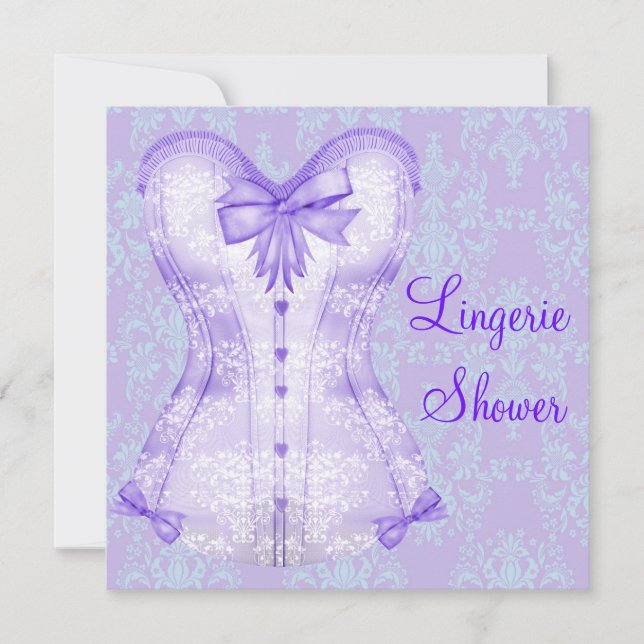 Damask Purple Corset Lingerie Bridal Shower Invitation (Front)