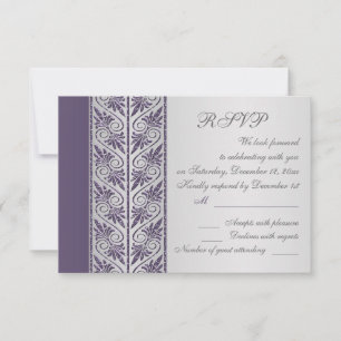 Damask purple on silver Wedding Anniversary RSVP Card