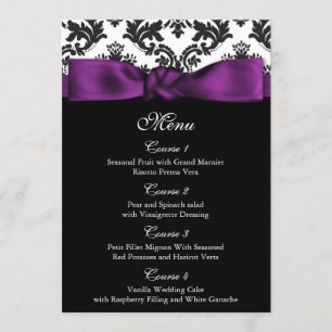 damask purple wedding menu
