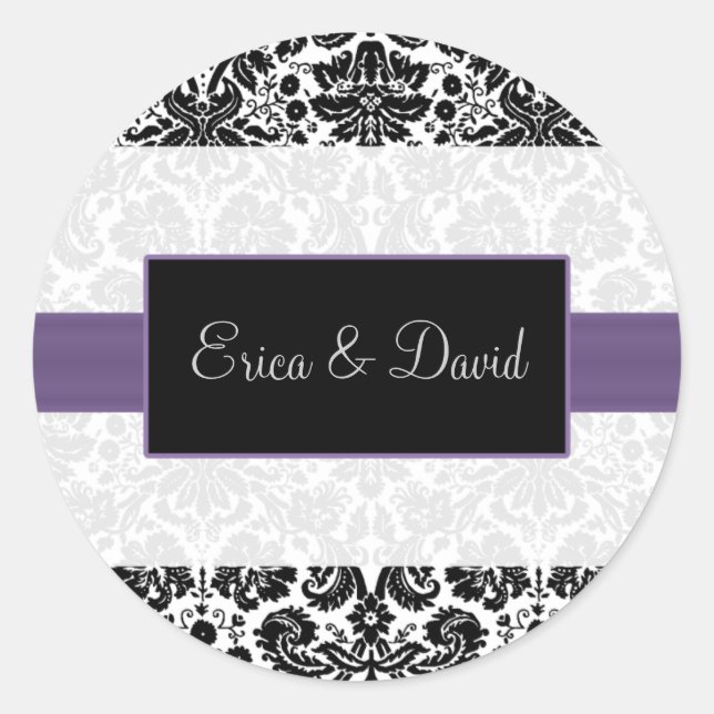 damask purple  Wedding Monogram stickers (Front)