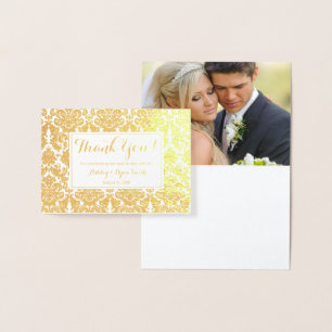 Damask Real Gold Foil Wedding Photo Thank you Card