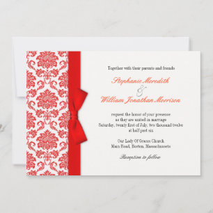 Damask Red Bow Wedding Invitation