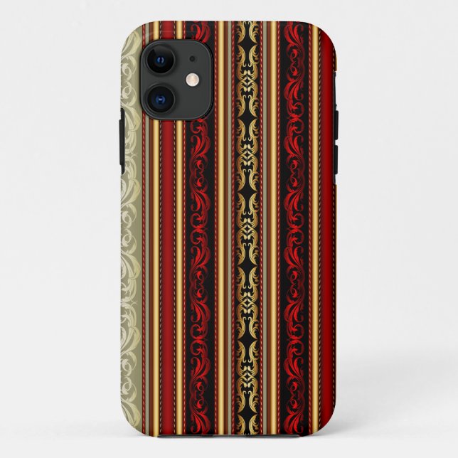 Damask Red Gold Black Stripes Case-Mate iPhone Case (Back)