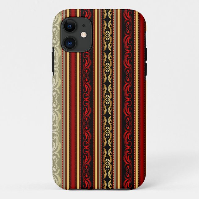 Damask Red Gold Black Stripes Case-Mate iPhone Case (Back)