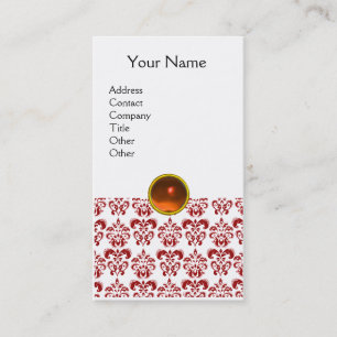 DAMASK RED MONOGRAM gem orange Business Card