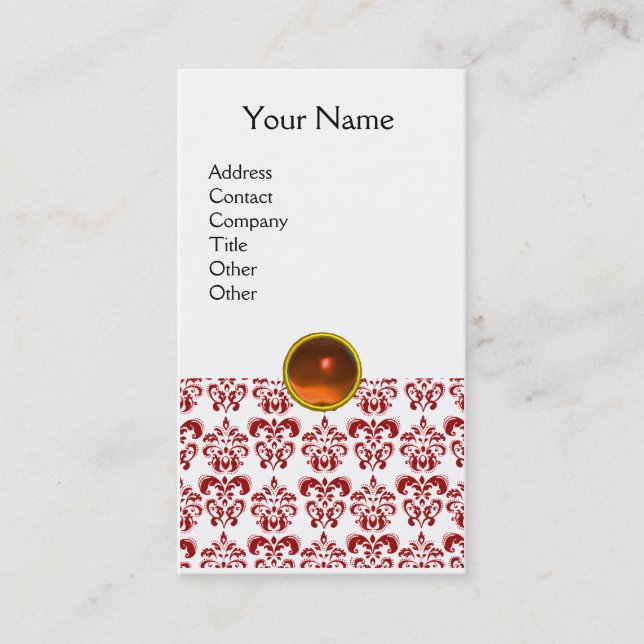 DAMASK RED MONOGRAM gem orange Business Card (Front)