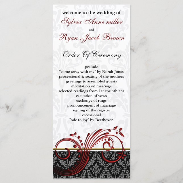 damask red Wedding program (Front)