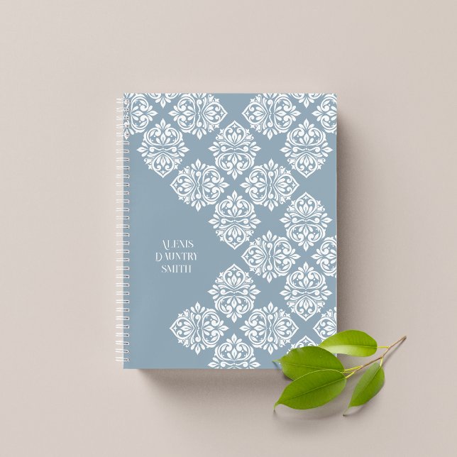Damask Regency Classic Abstract Geometric Icy Blue Notebook (Creator Uploaded)