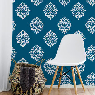 Damask Regency Classic Crystal Teal Blue Wallpaper