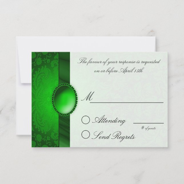 Damask Ribbon Green  Reply Card (Front)