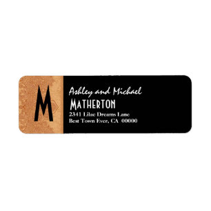 Damask Ribbon Modern Monogram Gold Black V004 Return Address Label