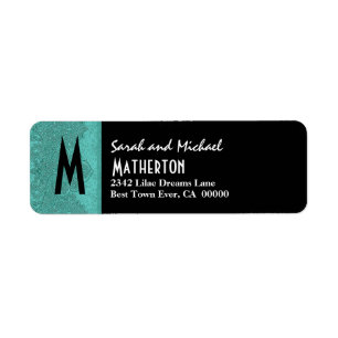 Damask Ribbon Modern Monogram Green Black V007 Return Address Label