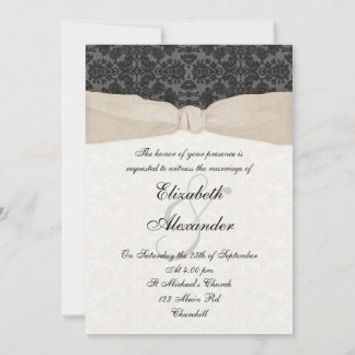 Damask Ribbon Wrapped Invitation - Champagne