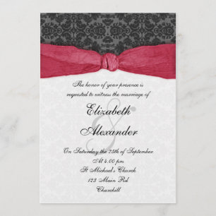 Damask Ribbon Wrapped Invitation - Red