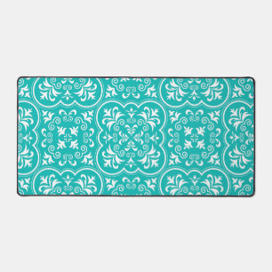 Damask Robin Egg Blue Designer Colour Coordinated Desk Mat