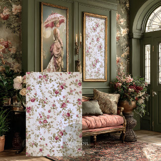 Damask Rose Cream Pink Floral Vintage Sprig Tissue Paper