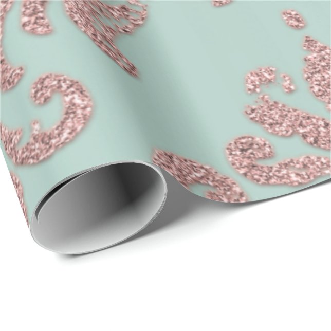 Damask Rose Gold Royal Metallic Glitter Wrapping Paper (Roll Corner)