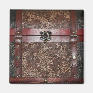 Damask Rose Leather Vintage Chest Magnet