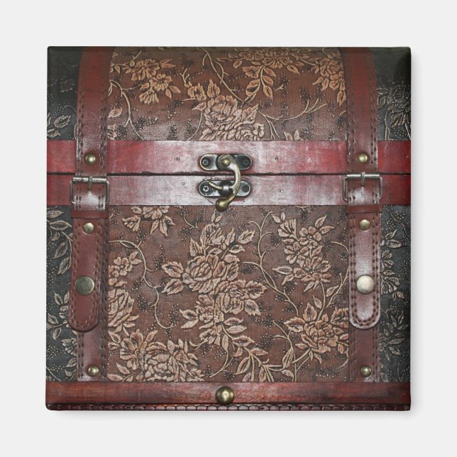 Damask Rose Leather Vintage Chest Magnet (Front)