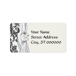 damask roses white and black label